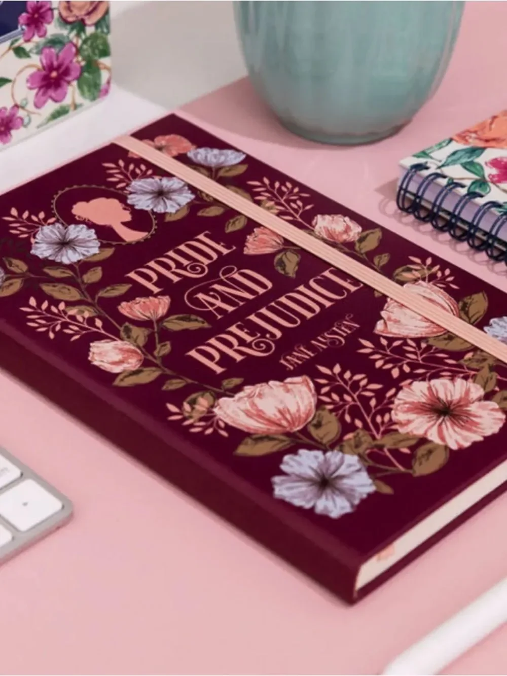 Steel Mill Burgundy Floral Pride & Prejudice Book Club Elastic Cord Journal